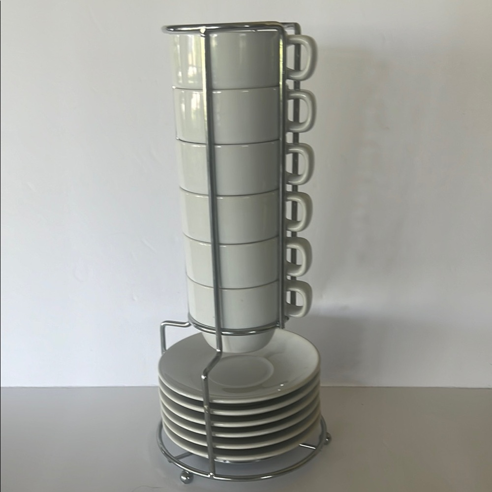 Cost Plus World Market White Mug Set with Stand